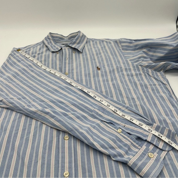 Polo by Ralph Lauren Men's Flesh Pony Blue, White & Pink Striped Shirt Size XL - Picture 10 of 11